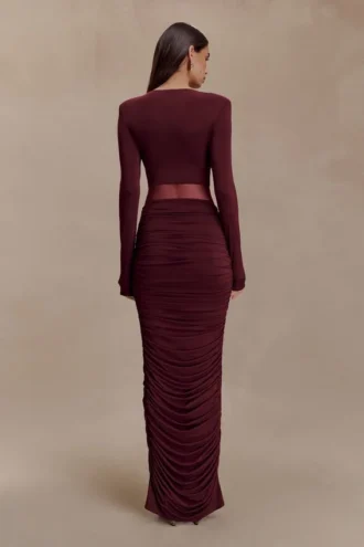 Louanne Slinky Long Sleeve Maxi Dress – Burgundy