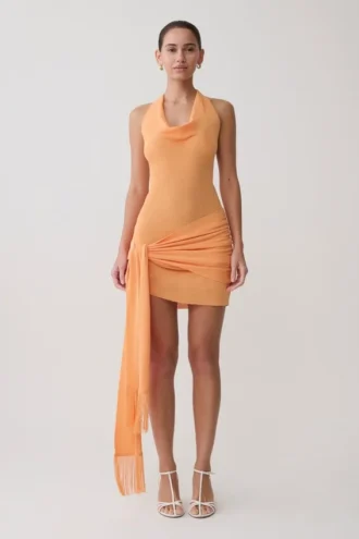 Lucien Cowl Neck Mini Dress – Apricot