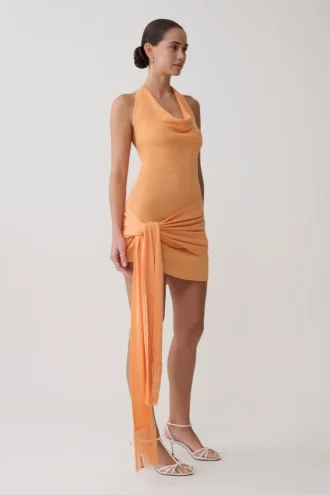 Lucien Cowl Neck Mini Dress – Apricot