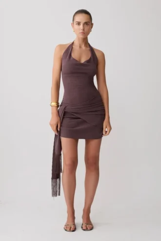 Lucien Cowl Neck Mini Dress – Peppercorn