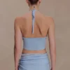Lucy Lace And Knit Halter Top – Cornflower Blue