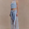 Lucy Lace And Knit Halter Top – Cornflower Blue