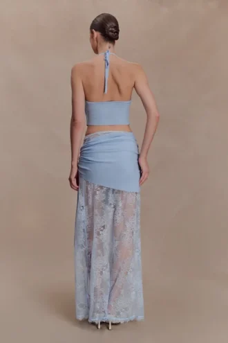 Lucy Lace And Knit Skirt – Cornflower Blue