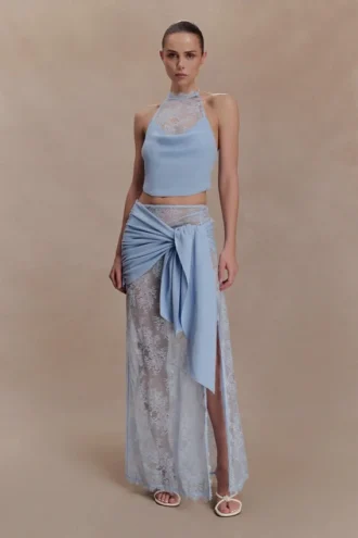 Lucy Lace And Knit Skirt – Cornflower Blue