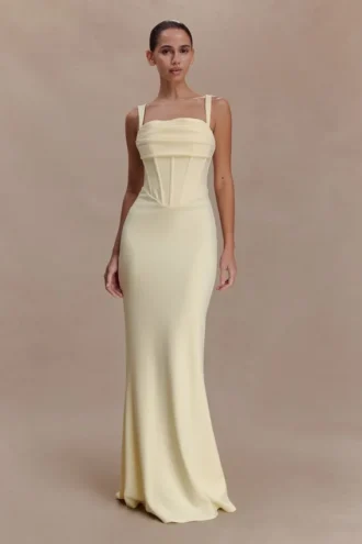 Luella Crepe Corset Maxi Dress – Lemon