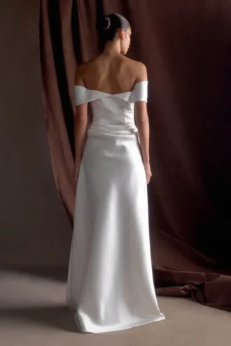 Luna Satin Off Shoulder Gown – White