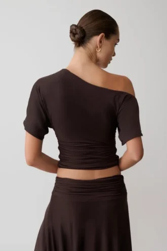 Luu Off Shoulder Slinky Top – Dark Chocolate