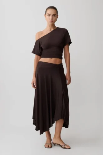 Luu Slinky Midi Skirt – Dark Chocolate