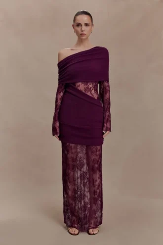 Luxie Lace Knit Maxi Dress – Plum
