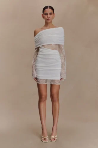 Luxie Lace Knit Mini Dress – Ivory