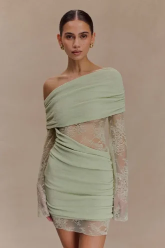 Luxie Lace Knit Mini Dress – Pastel Green