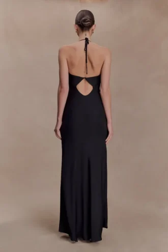 Lydia Cowl Neck Satin Maxi Dress – Black