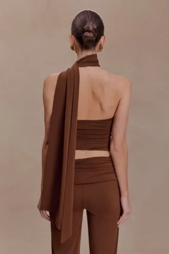 Lydia Slinky Asymmetrical Halter Top – Chocolate