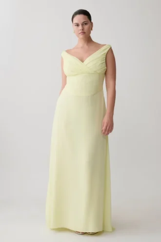 Mabel Off Shoulder Chiffon Maxi Dress – Lemon