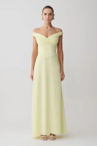 Mabel Off Shoulder Chiffon Maxi Dress – Lemon