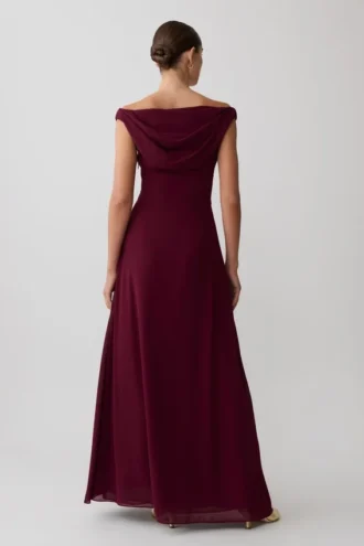 Mabel Off Shoulder Chiffon Maxi Dress – Merlot