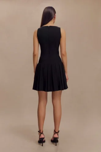 Mackenzie Sleeveless Pleated Mini Dress – Black