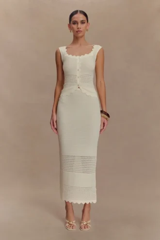 Madeline Scallop Knit Midi Skirt – Ivory Madeline Scallop Knit Midi Skirt – Ivory