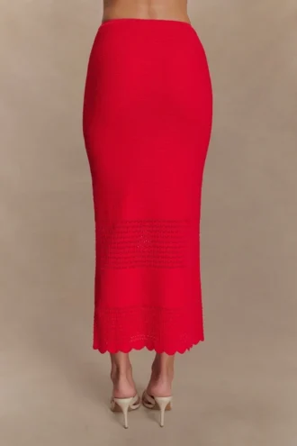 Madeline Scallop Knit Midi Skirt – Red Madeline Scallop Knit Midi Skirt – Red