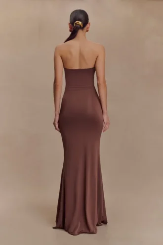 Madison Strapless Slinky Maxi Dress – Chocolate Madison Strapless Slinky Maxi Dress – Chocolate