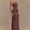 Madison Strapless Slinky Maxi Dress – Chocolate Madison Strapless Slinky Maxi Dress – Chocolate