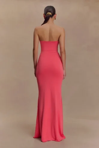 Madison Strapless Slinky Maxi Dress – Coral