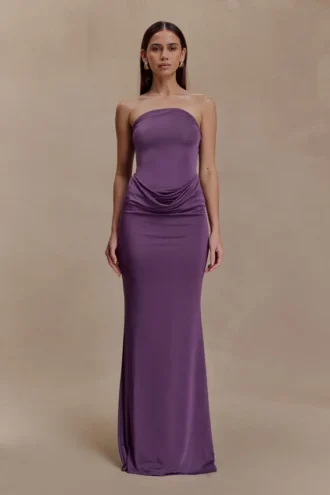 Madison Strapless Slinky Maxi Dress – Purple