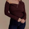 Maelle Off Shoulder Long Sleeve Top – Deep Chocolate