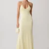 Maely Gathered Slinky Maxi Dress – Lemon