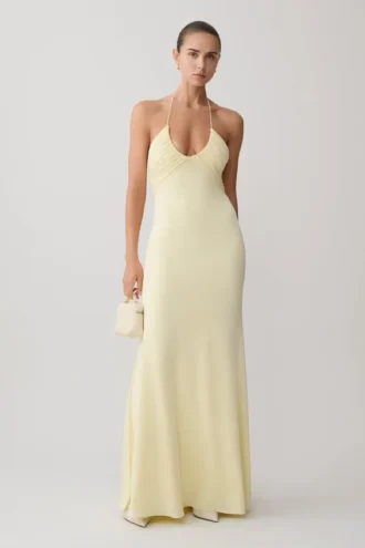 Maely Gathered Slinky Maxi Dress – Lemon