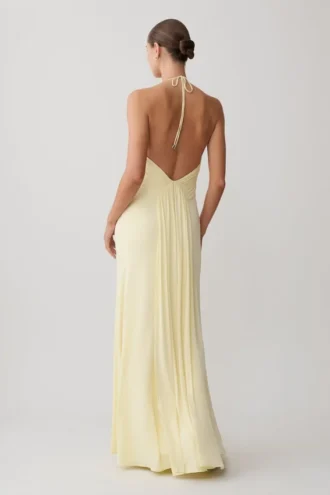 Maely Gathered Slinky Maxi Dress – Lemon