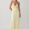 Maely Gathered Slinky Maxi Dress – Lemon