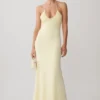 Maely Gathered Slinky Maxi Dress – Lemon