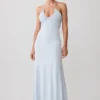 Maely Gathered Slinky Maxi Dress – Pale Blue Maely Gathered Slinky Maxi Dress – Pale Blue