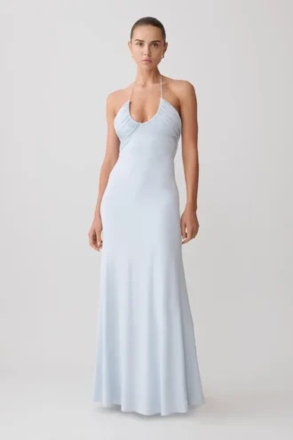 Maely Gathered Slinky Maxi Dress – Pale Blue