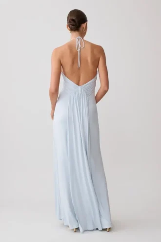 Maely Gathered Slinky Maxi Dress – Pale Blue