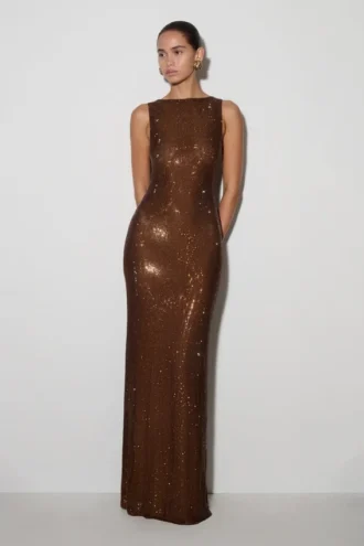 Magnolia Sleeveless Diamante Maxi Dress – Chocolate