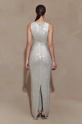 Magnolia Sleeveless Diamante Maxi Dress – Silver
