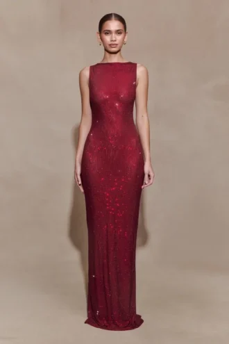 Magnolia Sleeveless Diamante Maxi Dress – Wine