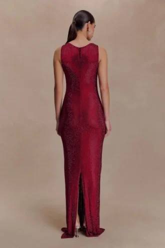 Magnolia Sleeveless Diamante Maxi Dress – Wine