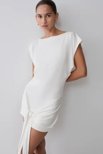 Maiara Shortsleeve Slinky Tie Mini Dress – White