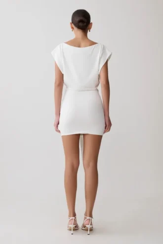 Maiara Shortsleeve Slinky Tie Mini Dress – White