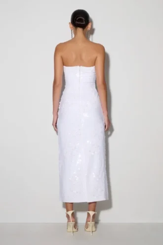 Maisie Strapless Sequin Midi Dress – White Maisie Strapless Sequin Midi Dress – White