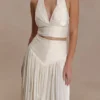 Makena Gathered V Neck Top – Opal White