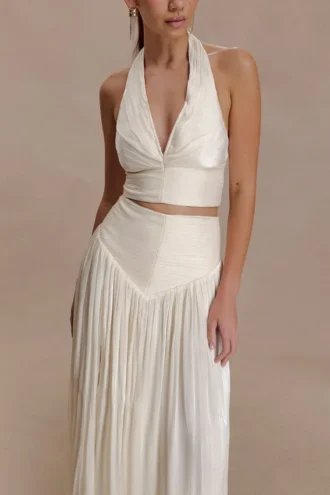 Makena Gathered V Neck Top – Opal White Makena Gathered V Neck Top – Opal White