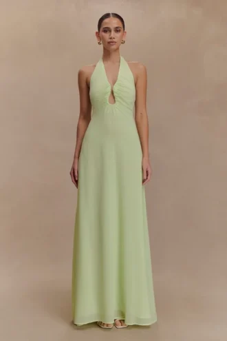 Malakhai Chiffon Halter Maxi Dress – Pastel Green