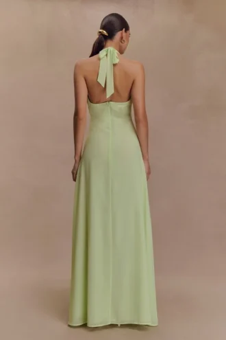 Malakhai Chiffon Halter Maxi Dress – Pastel Green