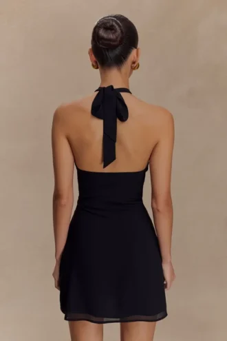 Malakhai Chiffon Halter Mini Dress – Black