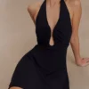Malakhai Chiffon Halter Mini Dress – Black