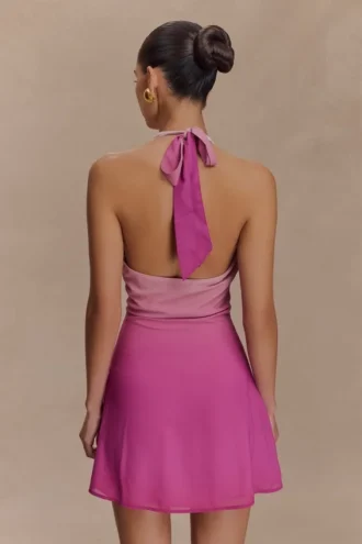 Malakhai Chiffon Halter Mini Dress – Ombre Pink